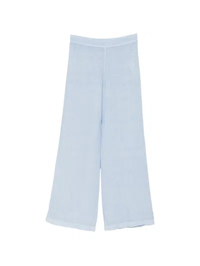 120% Lino Elasticated-waistband Palazzo Pants In Blue