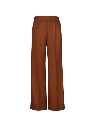 120% Lino Elasticated-waistband Palazzo Pants In Brown