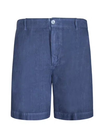 120% Lino Elasticated-waistband Patch-pocket Shorts In Blue
