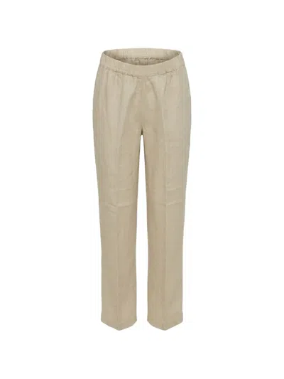 120% Lino Elasticated-waistband Pressed-crease Trousers In Neutral