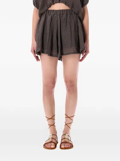 120% Lino Elasticated-waistband Shorts In Brown