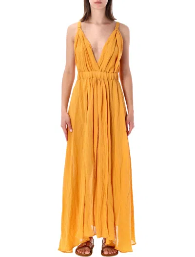120% Lino Elegant Mini Dress For Women In Orange
