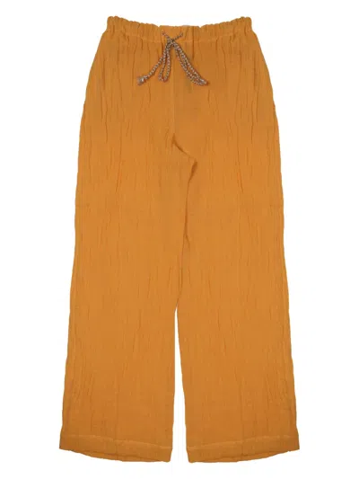 120% Lino Pantalone In Lino In Orange