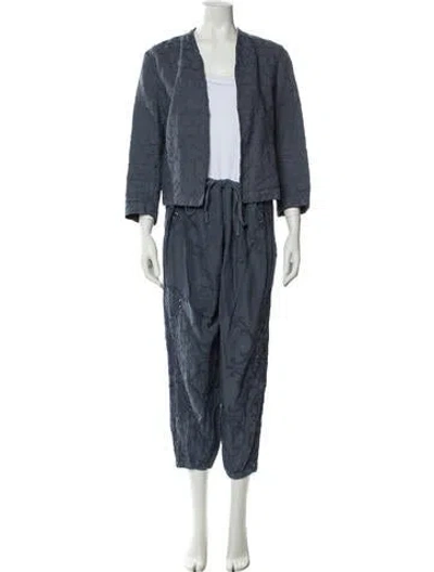 Pre-owned 120% Lino Embroidered Accent Pant Set In Blue