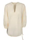 120% Lino Embroidered Ecru Linen Blouse In Beige