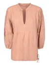 120% Lino Embroidered Rosewood Blouse In Pink