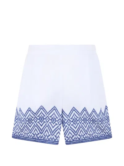 120% Lino Embroidered Shorts In Blue