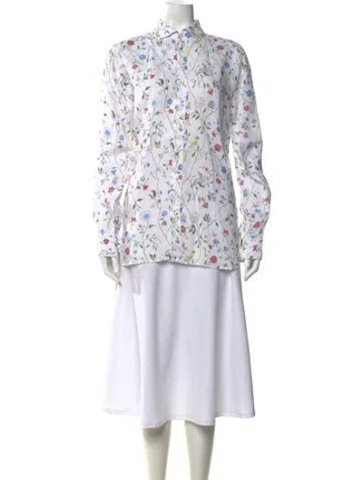 Pre-owned 120% Lino Faux Shearling Floral Print Button-up Top In White