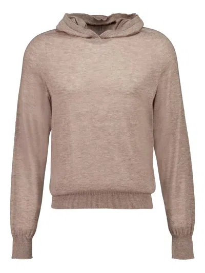 120% Lino Fine-knit Hoodie In Brown