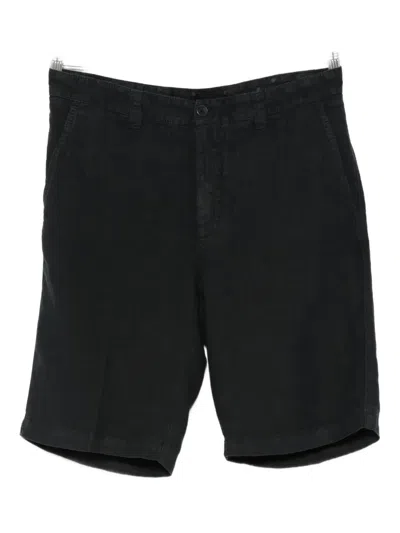 120% Lino Flat-front Linen Shorts In Black