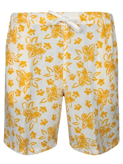 120% Lino Floral Print Bermuda Shorts Ecru In White