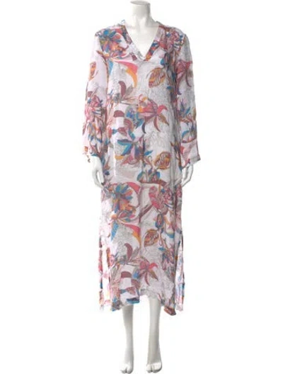 Pre-owned 120% Lino Floral Print Long Dress In Multi