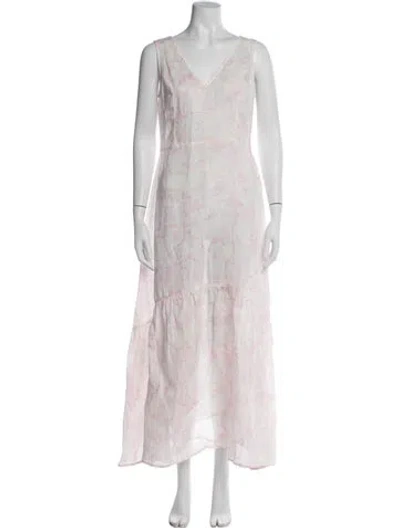 Pre-owned 120% Lino Floral Print Long Dress In Pink
