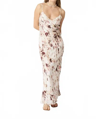 120% Lino Floral Print Long Linen Maxi Dress In Beige In White