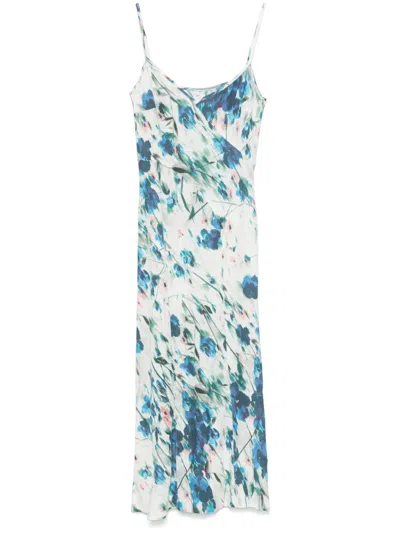 120% Lino Floral-print Maxi Dress In Blue