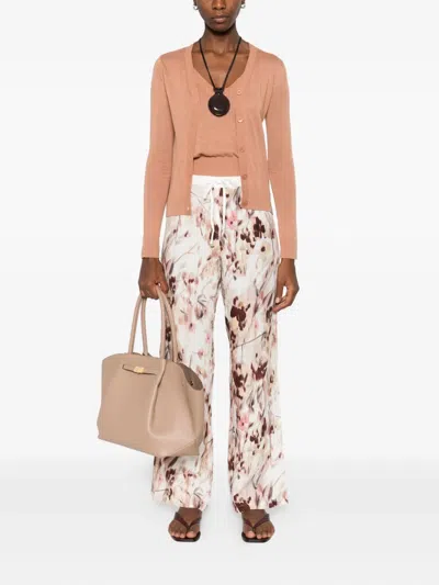 120% Lino Floral Print Trousers In Pink