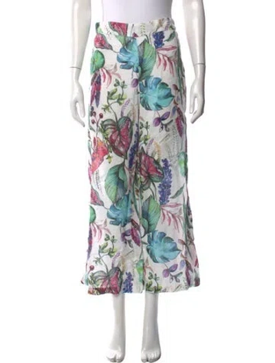 Pre-owned 120% Lino Floral Print Wide Leg Pants In Neutrals