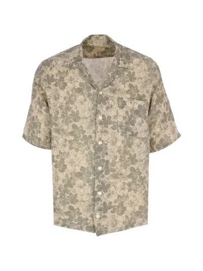 120% Lino Floral Shirt In Brown