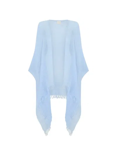 120% Lino Fringed Cardigan In Blue