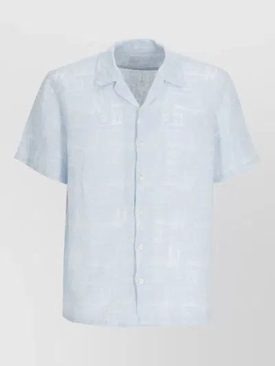 120% Lino Geometric Linen Short Sleeve Shirt In Blue