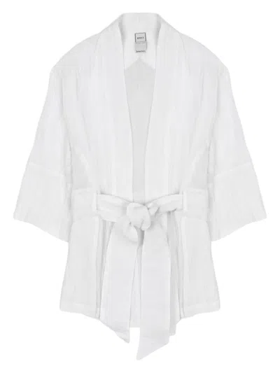 120% Lino Giacca Kimono In Lino In White