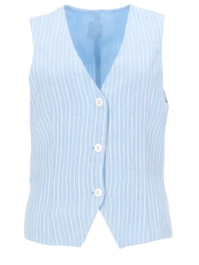 120% Lino Striped Tailored Waistcoat Sleeveless V Neck In Transparent