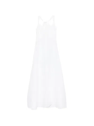 120% Lino Halterneck A-line Maxi Dress In White