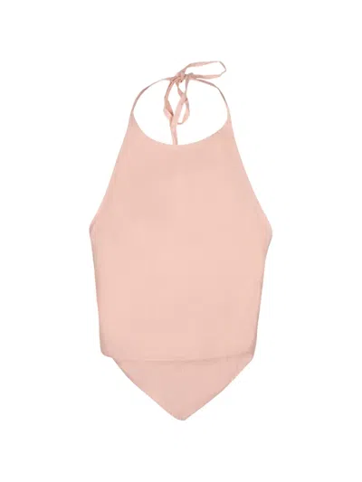 120% Lino Halterneck Handkerchief-hem Top In Pink