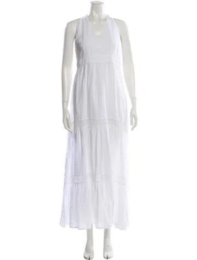 Pre-owned 120% Lino Halterneck Long Dress W/ Tags In White