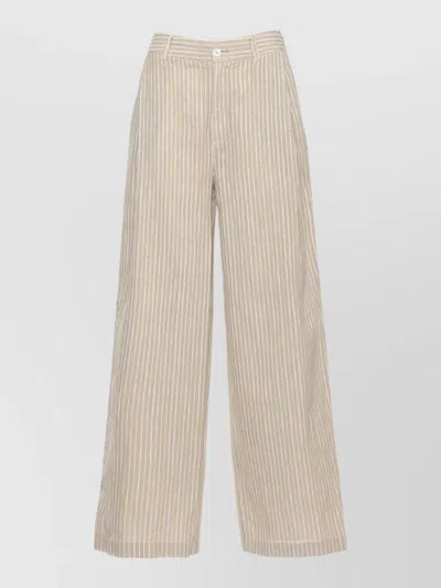 120% Lino High Waist Striped Linen Wide Leg Pants