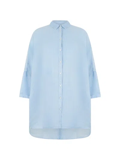 120% Lino High-low Button-down Shirt In Blue