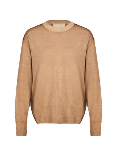 120% Lino High-neck Wool Sweater In Brown
