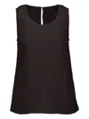 120% Lino Keyhole Cut-out Sleeveless Top In Black