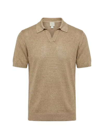 120% Lino Knitted V-neck T-shirt In Neutral