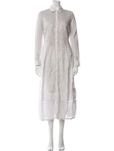 Pre-owned 120% Lino Lace Pattern Long Dress In White