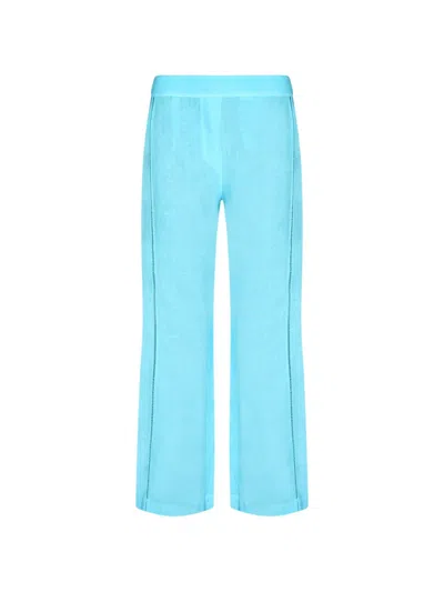 120% Lino Ladder-stitch Trousers In Blue