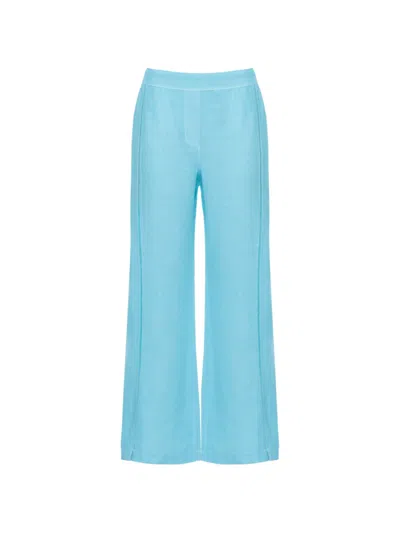 120% Lino Ladder-stitch Wide-leg Trousers In Blue
