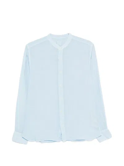 120% Lino Linen Band-collar Shirt In Blue