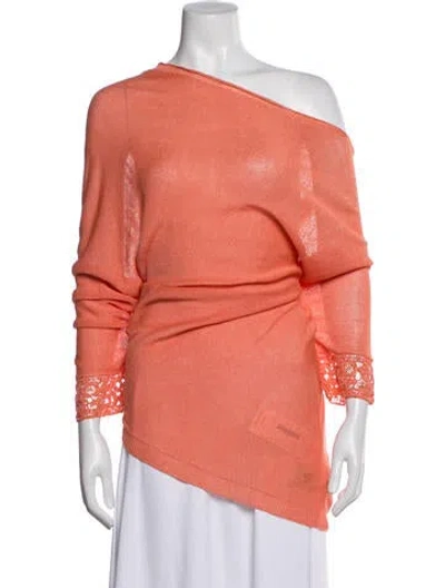 Pre-owned 120% Lino Linen Bateau Neckline Sweater In Orange