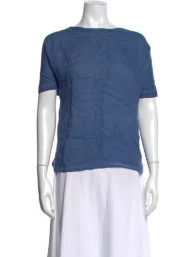 Pre-owned 120% Lino Linen Bateau Neckline Top In Blue