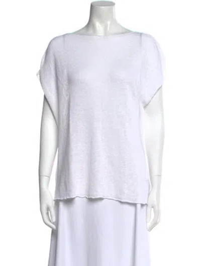 Pre-owned 120% Lino Linen Bateau Neckline Top W/ Tags In Neutral