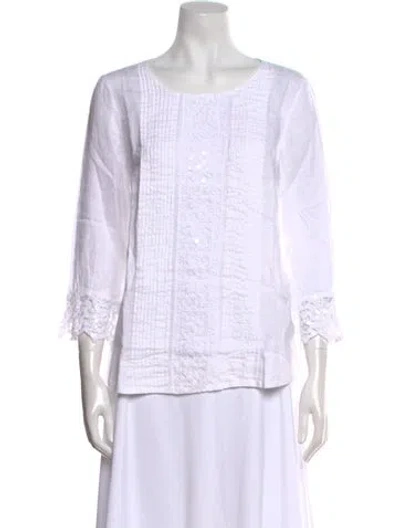 Pre-owned 120% Lino Linen Bateau Neckline Top In White