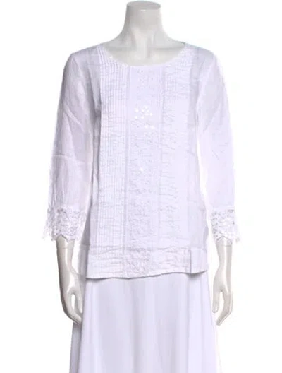 Pre-owned 120% Lino Linen Bateau Neckline Top In White