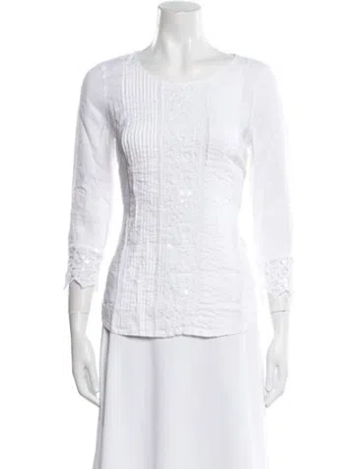 Pre-owned 120% Lino Linen Bateau Neckline T-shirt In White