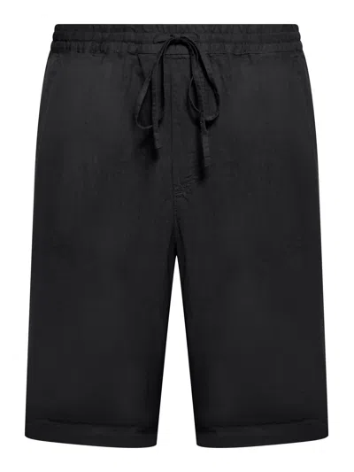 120% Lino Linen Bermuda Shorts With Drawstring Waist In Black