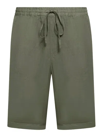 120% Lino Linen Bermuda Shorts With Drawstring Waist In Green