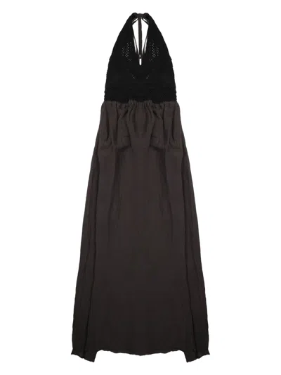 120% Lino Abito In Lino Con Lavorazione Crochet In Black