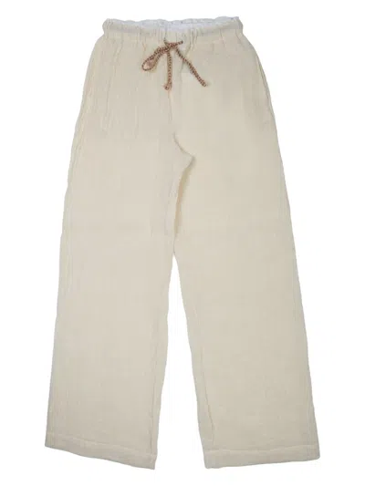 120% Lino Linen Blend Trousers In Neutral