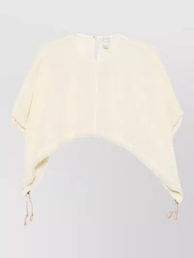 120% Lino Linen Blouse Cropped Silhouette Tassel Detail