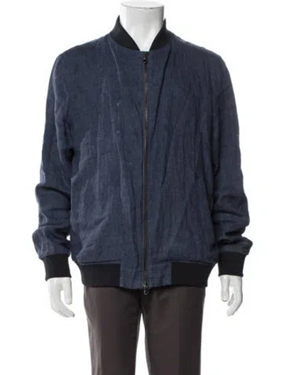 Pre-owned 120% Lino Linen Bomber Jacket In Blue